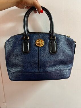 Marc Jacobs Navy Pebbled Leather Satchel with Black Handles and Gold Hardware